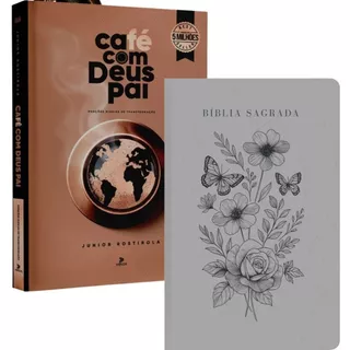 Bíblia Sagrada NVT Floral Borboletas Cinza + Café Com Deus Pai | Porções Diárias de Transformação em Oferta na Shopee