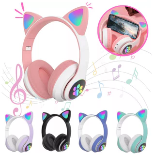 Fone de Ouvido Bluetooth Orelha Gatinho Infantil LED | Sem Fio Luz RGB para Meninos e Meninas