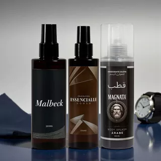 Kit Masculino Homem Poderoso - Body Spray Malbeck, Magnata e Essencialle Amadeirados