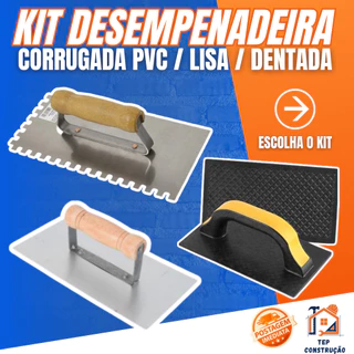 Kit Desempenadeira Aço Profissional + Colher + Espátula | Lisa Dentada Corrugada
