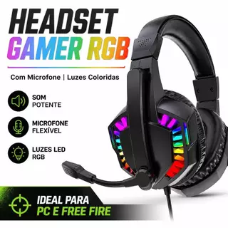 Headset Gamer RGB Com Microfone Flexível Fone de Ouvido para PC E Jogos Iluminação LED Colorida Som Potente(Free Fire)