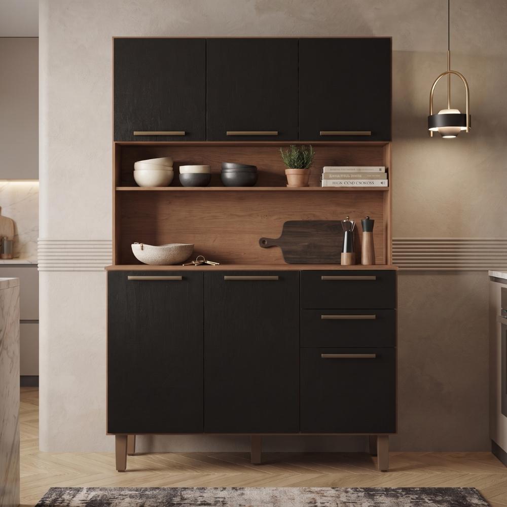 Armário de Cozinha Completa Compacta 6 Portas 2 Gavetas 1,20m Pop
