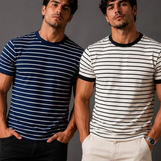 Kit 2 Camisetas Listradas Masculina Visco Confortável #02
