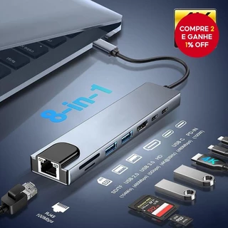 Tipo C Hub TF Leitor De Cartão SD 8 Em 1 Adaptador HDMI RJ45 100Mbps PD Carga Rápida Para Laptop