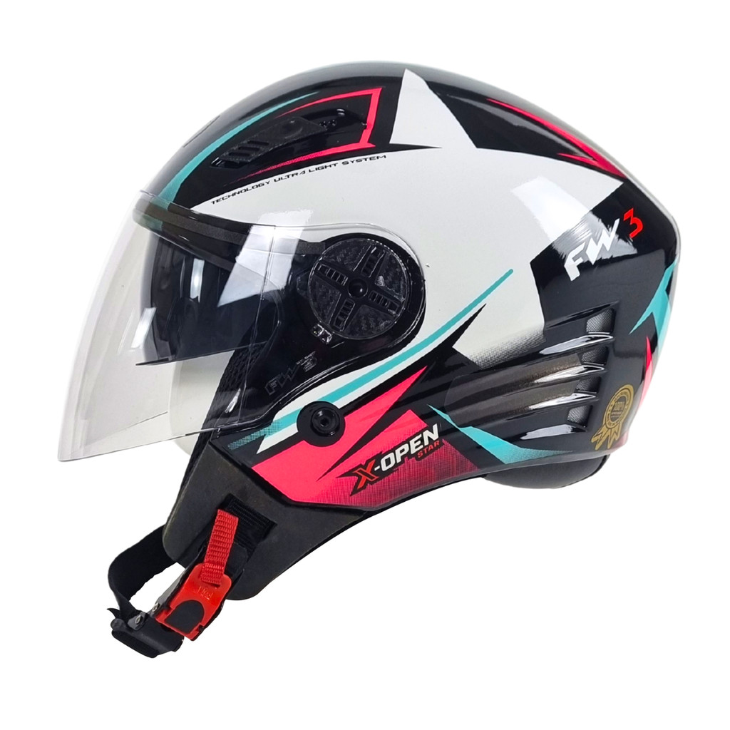 Capacete Fw3 X Open Up Star Azul e Rosa Com Óculos Interno