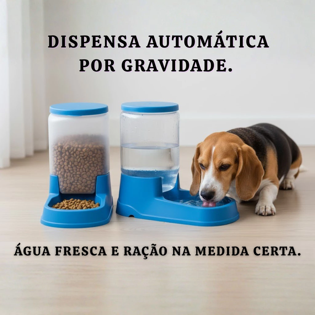 Kit Comedouro e Bebedouro para Pets – 3L, Automático, Dispenser para Ração e Outro para Água (Anti-Formiga)
