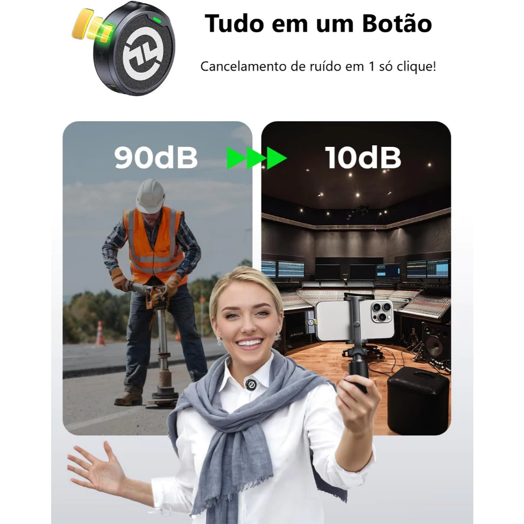 Microfone Lapela Bluetooth sem fio Hollyland Lark M2 Versão Lighting USB-C Câmera Combo Duo Original