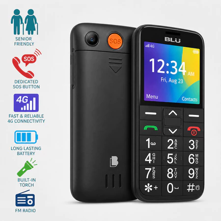 Celular BLU Joy 4G para Idoso com Teclas Grandes Botão SOS Dual SIM Lanterna Rádio FM Bluetooth