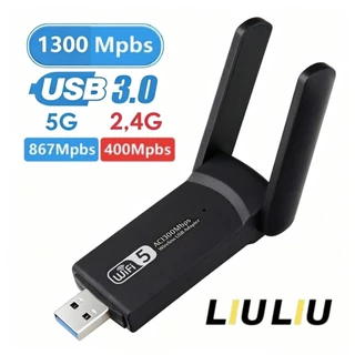 Adaptador USB Wi‑Fi AC1300 Dual Band com antenas, internet rápida para notebook e computador desktop