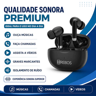 Fone Bluetooth Hrebos X1 Sem Fio TWS Com Estojo USB-C Para Música Chamadas Mic Vídeos Home Office