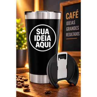 Copo térmico personalizado nome, logo time aço inox com tampa