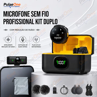 PulseOne Microfone de Lapela Sem Fio Magnético USB-C com Adaptador Lightning Redução de Ruído Estojo de Carga