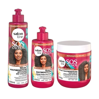 Kit Cachos e Crespos SOS Cachos 10 em 1 Multibenefício com Ativador, Creme e Máscara Salon Line em Oferta na Shopee