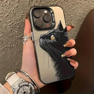 Anti-impacto silicone Capinha capa Fosco Gato negro bonito para IPhone XR 11 12 13 14 15 16 17 PRO MAX 14 15 16 PLUS