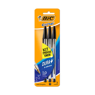 Caneta esferográfica Cristal 1.0 Preta com 3 unidades Kit Enem Bic em Oferta na Shopee