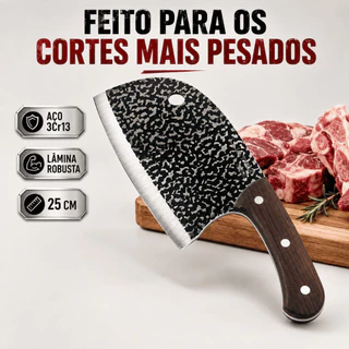 Faca Cutelo 25cm Carne Alto Carbono Faca Osso Pesado Profissional Açougueiro