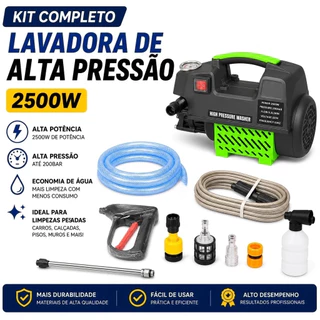 Lavadora De Alta Pressão 2500W 200BAR Portátil Kit Completo Pistola Mangueira Lavagem Carro Quintal