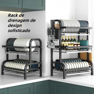 Escorredor Organizador de Louças 2 andar 3 andar Preto Aço Inoxidável Rack ESCORREDOR DE LOUCA