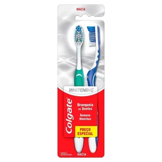 Escova Dental Colgate Whitening Macia Embalagem com 2 Unidades em Oferta na Shopee