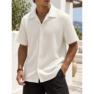 Camisa Masculina De Botão Estilo Old Money Texturizada