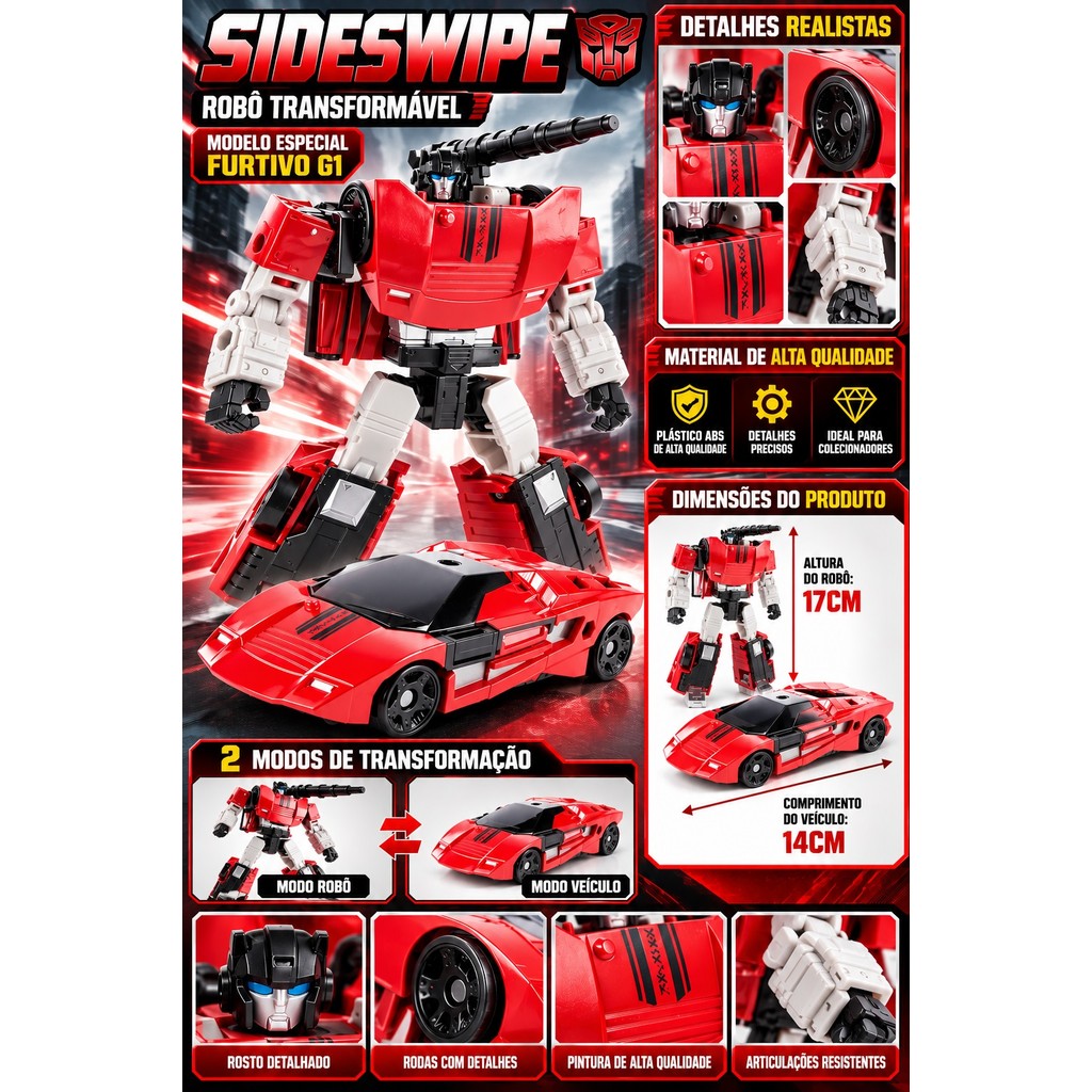 Figura De Ação Robô Sideswipe Robô Transformável Modelo Especial Furtivo G1 17 Cm - foto 2