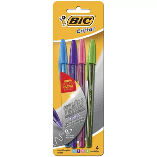 Caneta esferográfica Cristal Ultra Fina Fashion 0.7 AZ/RX/RS/VD com 4 unidades Bic em Oferta na Shopee