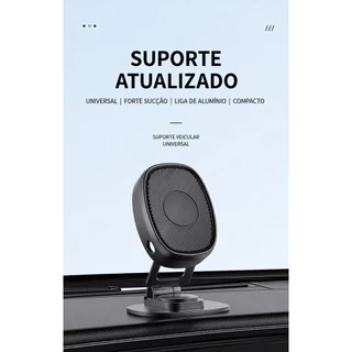 Suporte Celular Carro Magnético Universal 360º Ajustável com Ventosa para Painel e Para-brisa