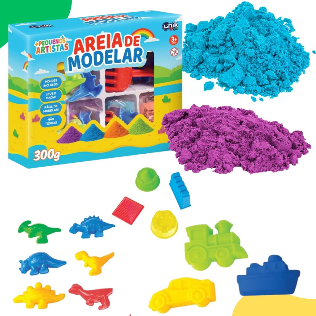 Areia de Modelar 300g Colorida Com Molde Sortidos Leve e Macia Unik ...