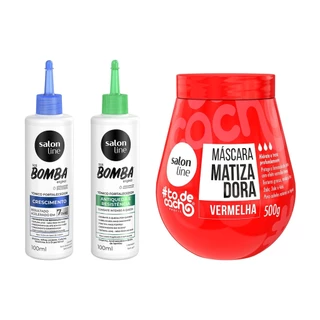 Kit com Máscara Matizado Vermelha + 2 Tônicos Antiqueda e Crescimento Acelerado Salon Line em Oferta na Shopee