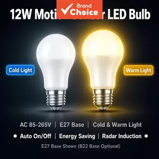 Lâmpada LED Inteligente com Sensor de Movimento AXUS 12W, PIR, Liga/Desliga Automático, AC 85-265V para Iluminação