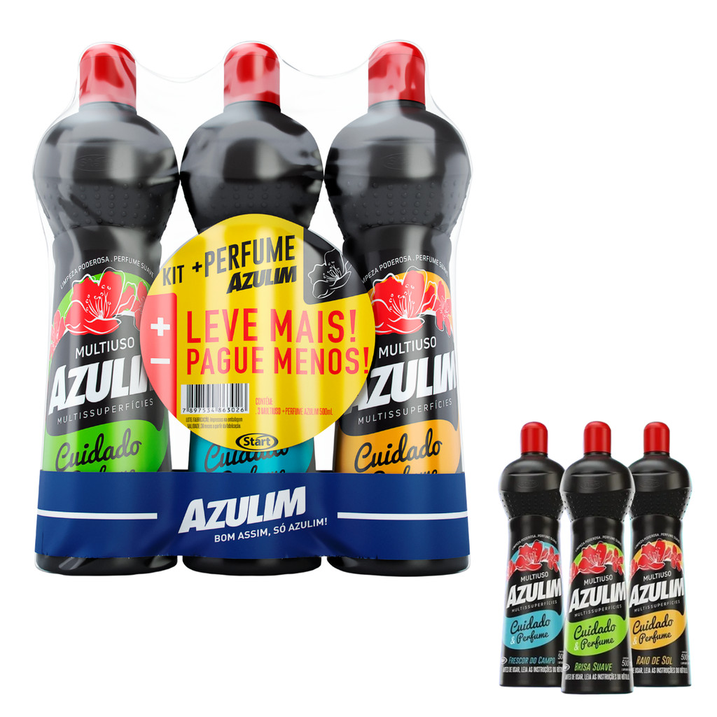 Kit 3un Limpadores Multiuso Azulim MAIS Perfume 500ml Cada | Shopee Brasil