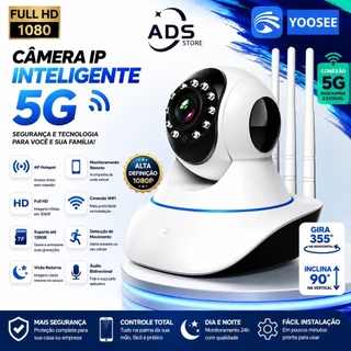 Câmera Segurança iP wifi Robô 3 Antenas 5G Sistema Yoosee Visão noturna full HD 360º microfone áudio babá eletrônica