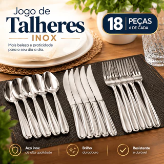 Jogo com 18 Talheres De Mesa Garfo/Faca/Colher- Qualidade e Econômia