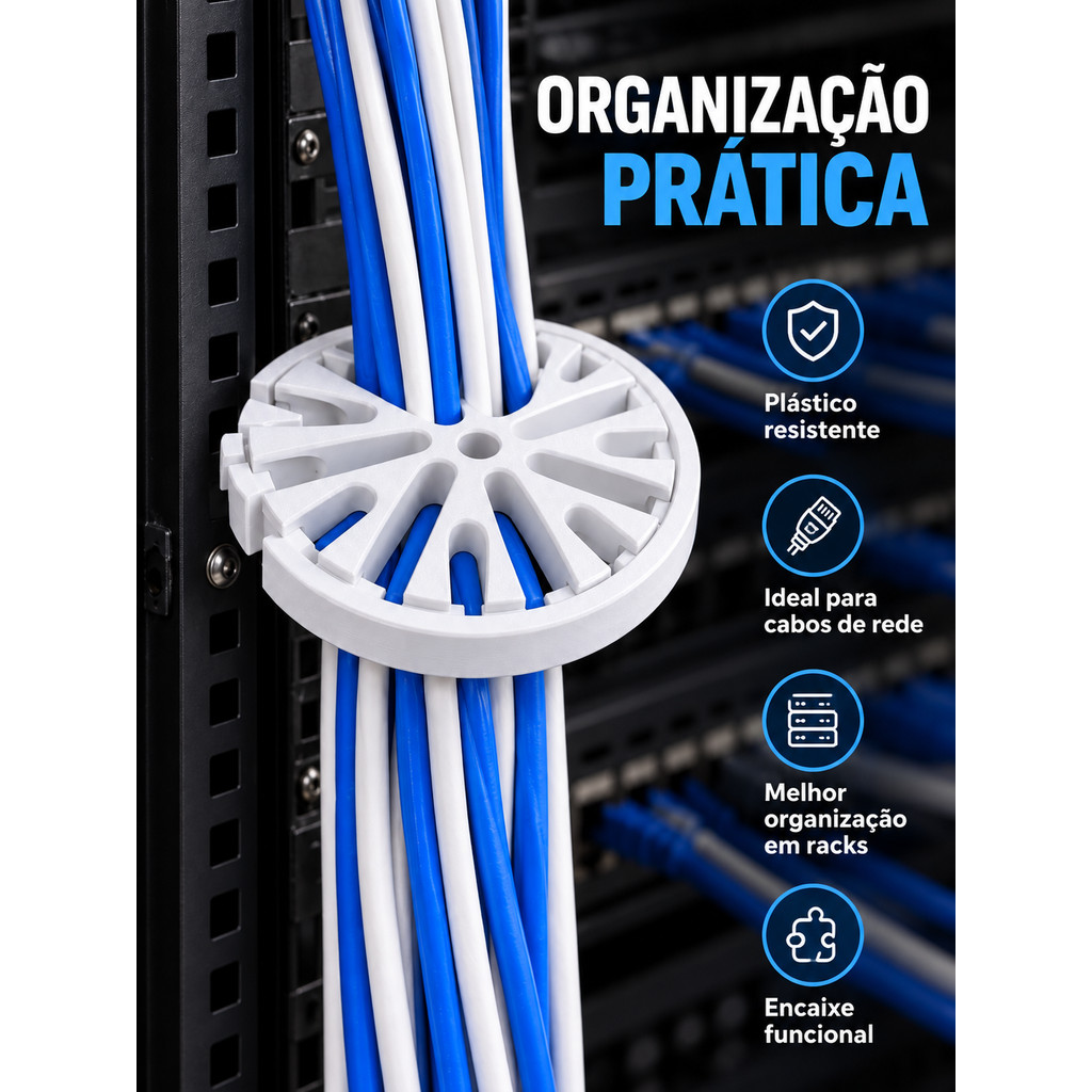 Pente Organizador Cabos Rede Ethernet Rack Circular 10cm espiral 38 cabos