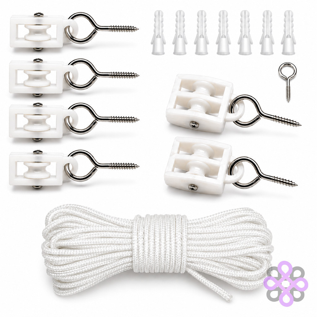 Kit Corda De Varal Pvc Para Secadores de Teto Roldana com 2 Carretilha Invisivel Dupla e 4 Simples