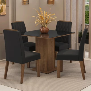 Conjunto Sala de Jantar Tampo de Vidro 4 Cadeiras Rustic/Preto/Oxford Capri Madesa em Oferta na Shopee