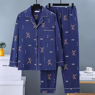 Pijamas masculinos primavera outono calças de manga comprida novo estilo jovens estilo dos desenhos animados Homewear qu em Oferta na Shopee
