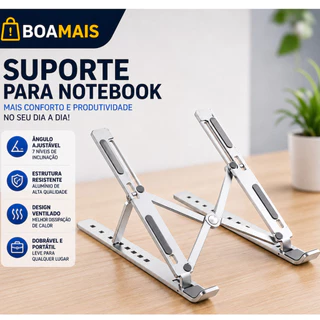 Suporte para Notebook Articulado - Ajustável, Compacto e Ergonômico - Ideal para Home Office, Cooler e Melhoria Postural