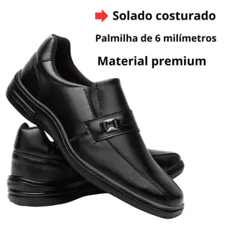 Sapato Social Conforto Masculino Preto Com Elástico Palmilha Conforto Sola com Costura Lateral ENVIO IMEDIATO