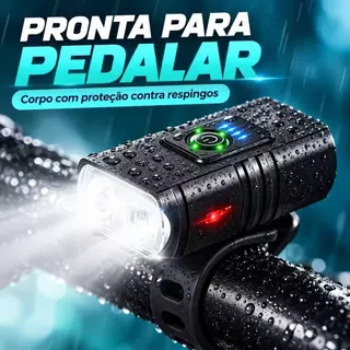 Lanterna Bicicleta Luz Forte Farol De Bike 2 Led Cree T6 800 lumens Recarregável Usb Com Medidor 5 Modas
