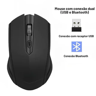 Mouse sem fio recarregável de 1600 DPI，com conexão 2.4GHz e Bluetooth，Para Notebooks, Desktops e Tablets