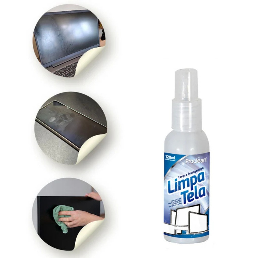 Limpa Tela 120ml Remove Manchas Poeira e Gordura de Celular TV ...