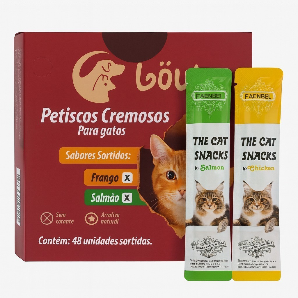 Petisco Cremoso para Gatos Premium Tipo Churu Caixa Master 48 Unidades ...