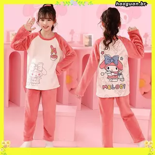 Kuromi Winter Children Pajamas Kid Conjunto De Roupa De Dormir Espessa Adolescentes Meninas Flanela Manga Longa + Calças em Oferta na Shopee