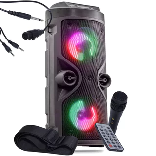 Caixa De Som Alto Falante Torre Bluetooth Grave Som Potente Rgb Microfone Aux Controle P2 Micro SD USB Radio FM Karaoke