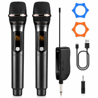 Microfone Sem Fio Profissional UHF conjunto com 2 Microfones + Receptor Recarregável marisa