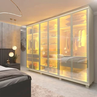 Guarda-roupa Casal 6 Portas Reflecta com Pés e Led Imperatriz 100% Mdf Off White