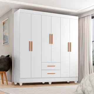 Guarda Roupa Casal 6 Portas 2 Gavetas com Pés Lite Branco Brilho