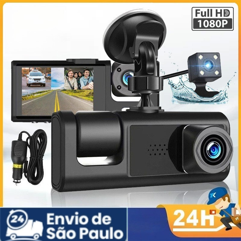 Câmera Traço Para Carro 1080P HD Dash Cam 3 Câmera 24H Monitor de Estacionamento dvr 360°