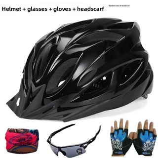 Bicicleta ciclismo capacete de quatro peças + luvas + óculos + lenço de cabeça Mountain Road Bike integrado ajustável le